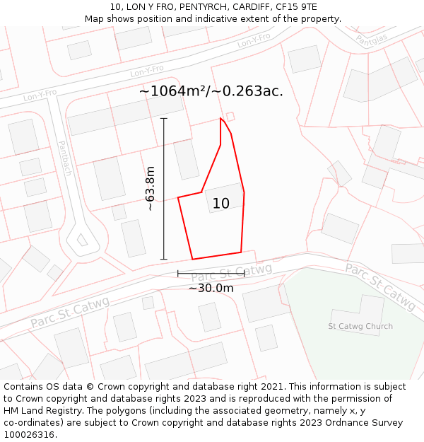 10, LON Y FRO, PENTYRCH, CARDIFF, CF15 9TE: Plot and title map