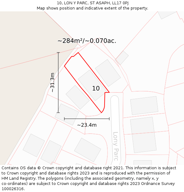 10, LON Y PARC, ST ASAPH, LL17 0PJ: Plot and title map