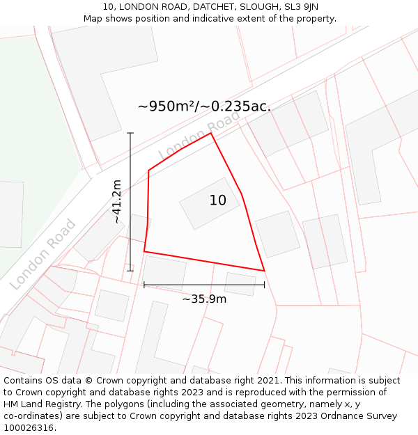 10, LONDON ROAD, DATCHET, SLOUGH, SL3 9JN: Plot and title map