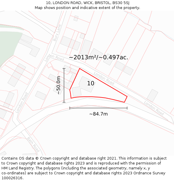 10, LONDON ROAD, WICK, BRISTOL, BS30 5SJ: Plot and title map