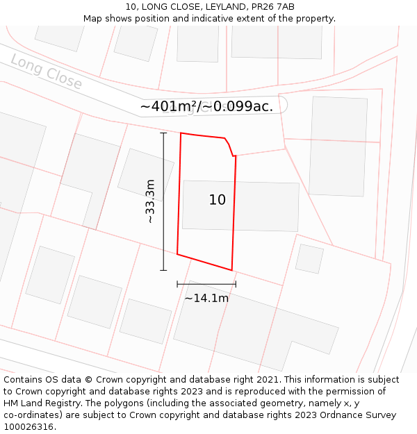 10, LONG CLOSE, LEYLAND, PR26 7AB: Plot and title map