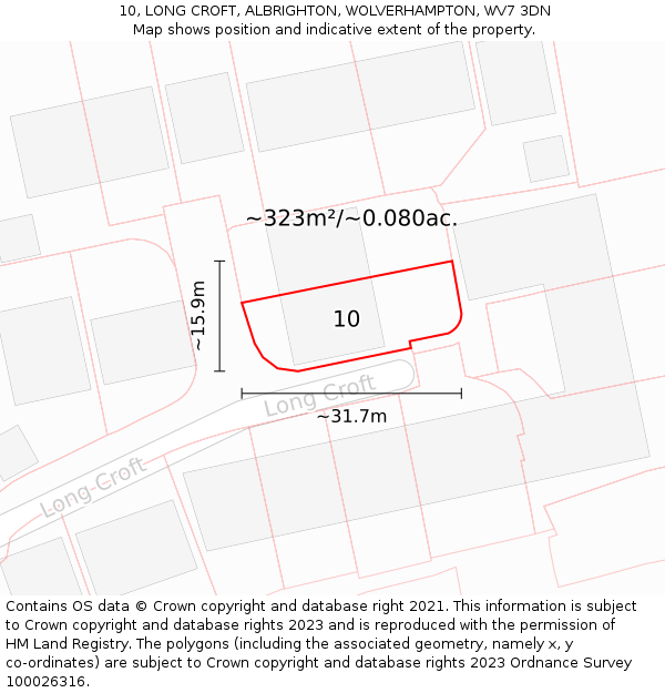 10, LONG CROFT, ALBRIGHTON, WOLVERHAMPTON, WV7 3DN: Plot and title map