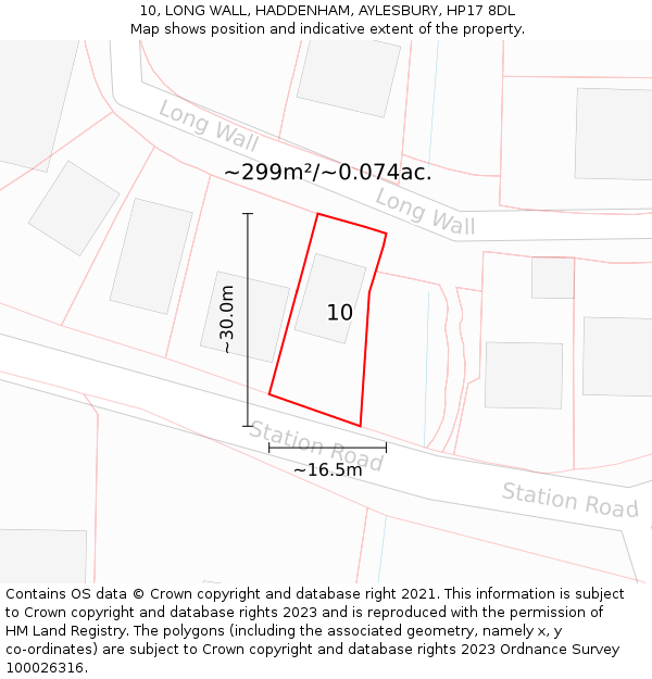 10, LONG WALL, HADDENHAM, AYLESBURY, HP17 8DL: Plot and title map