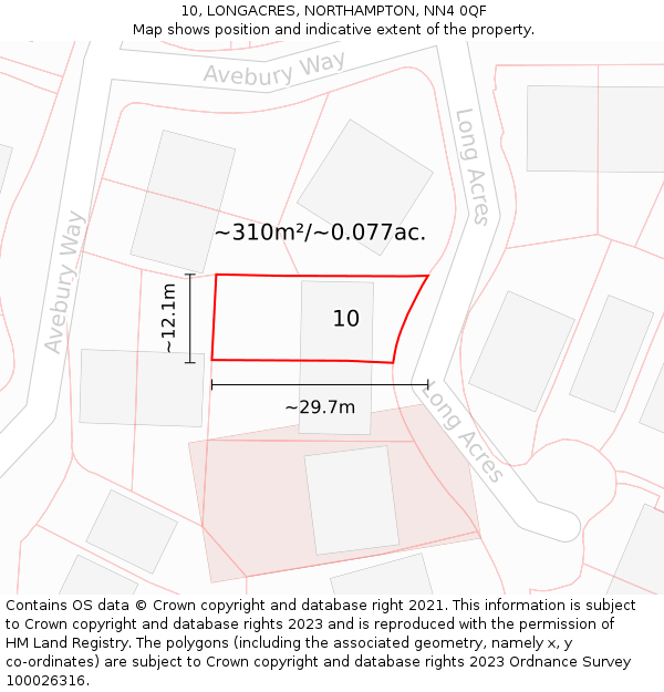 10, LONGACRES, NORTHAMPTON, NN4 0QF: Plot and title map