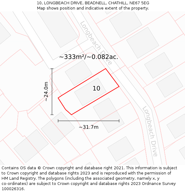 10, LONGBEACH DRIVE, BEADNELL, CHATHILL, NE67 5EG: Plot and title map