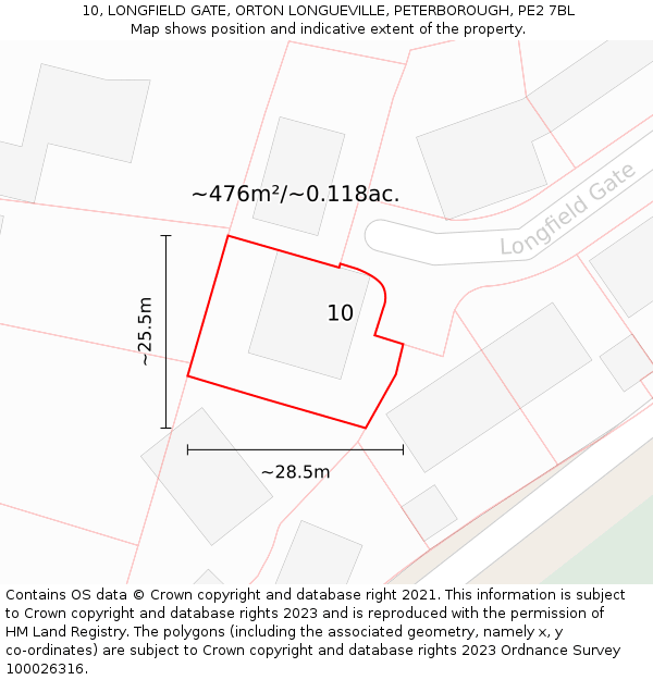10, LONGFIELD GATE, ORTON LONGUEVILLE, PETERBOROUGH, PE2 7BL: Plot and title map