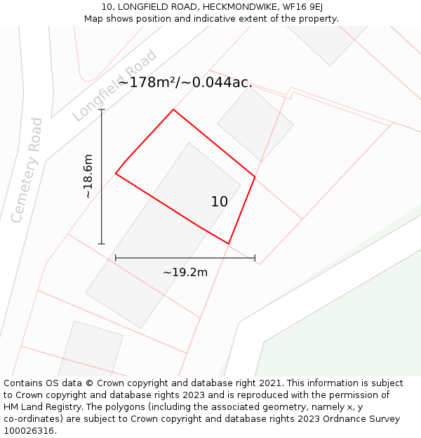 10, LONGFIELD ROAD, HECKMONDWIKE, WF16 9EJ: Plot and title map