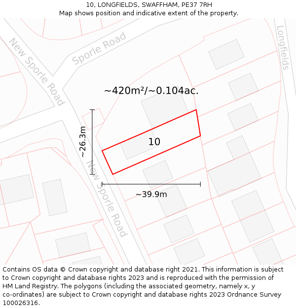 10, LONGFIELDS, SWAFFHAM, PE37 7RH: Plot and title map