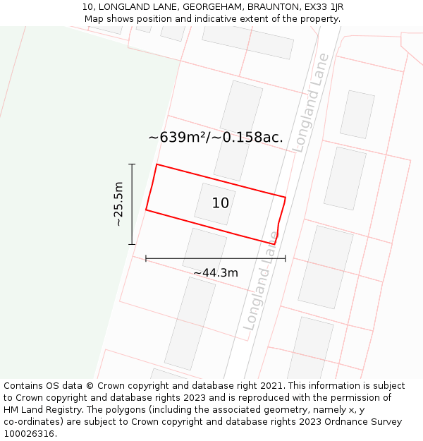 10, LONGLAND LANE, GEORGEHAM, BRAUNTON, EX33 1JR: Plot and title map