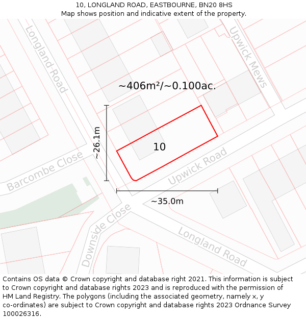 10, LONGLAND ROAD, EASTBOURNE, BN20 8HS: Plot and title map