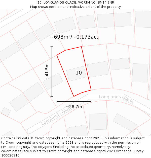 10, LONGLANDS GLADE, WORTHING, BN14 9NR: Plot and title map