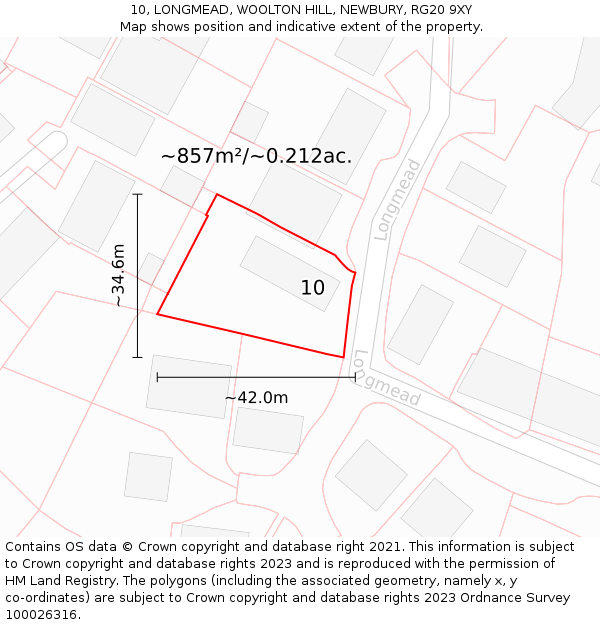 10, LONGMEAD, WOOLTON HILL, NEWBURY, RG20 9XY: Plot and title map