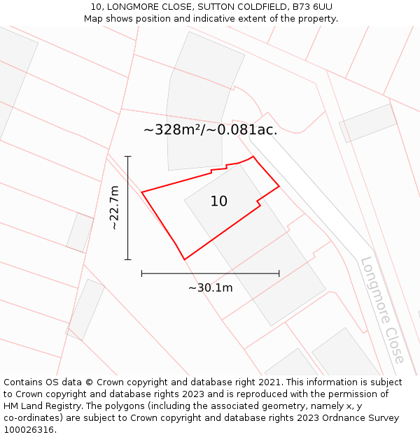 10, LONGMORE CLOSE, SUTTON COLDFIELD, B73 6UU: Plot and title map