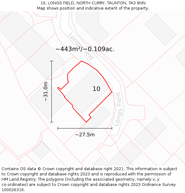 10, LONGS FIELD, NORTH CURRY, TAUNTON, TA3 6NN: Plot and title map