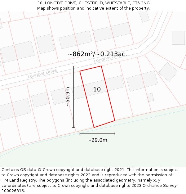 10, LONGTYE DRIVE, CHESTFIELD, WHITSTABLE, CT5 3NG: Plot and title map