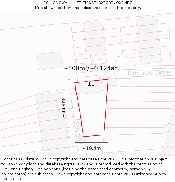 10, LONGWALL, LITTLEMORE, OXFORD, OX4 4PG: Plot and title map