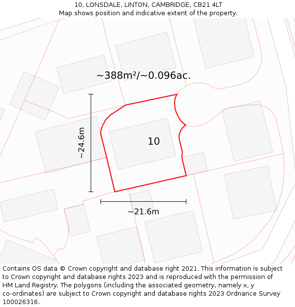 10, LONSDALE, LINTON, CAMBRIDGE, CB21 4LT: Plot and title map