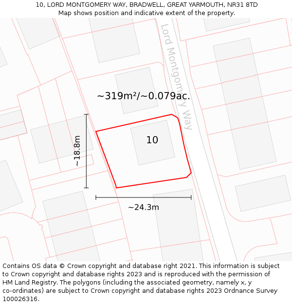 10, LORD MONTGOMERY WAY, BRADWELL, GREAT YARMOUTH, NR31 8TD: Plot and title map