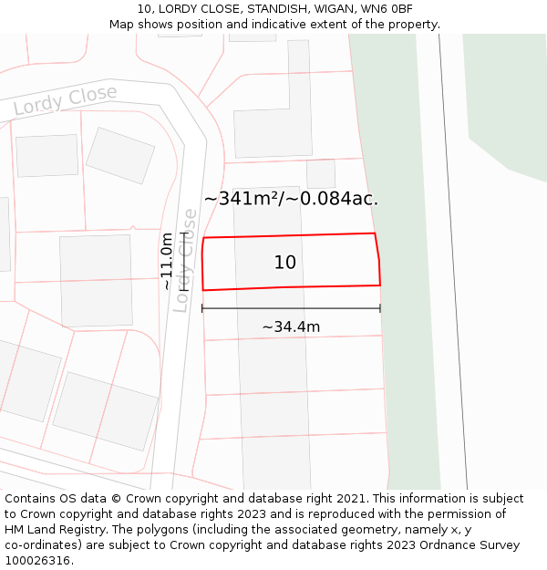 10, LORDY CLOSE, STANDISH, WIGAN, WN6 0BF: Plot and title map