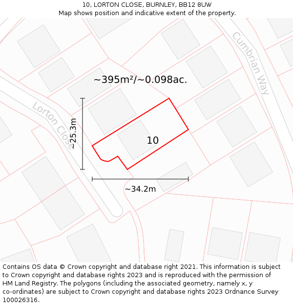 10, LORTON CLOSE, BURNLEY, BB12 8UW: Plot and title map