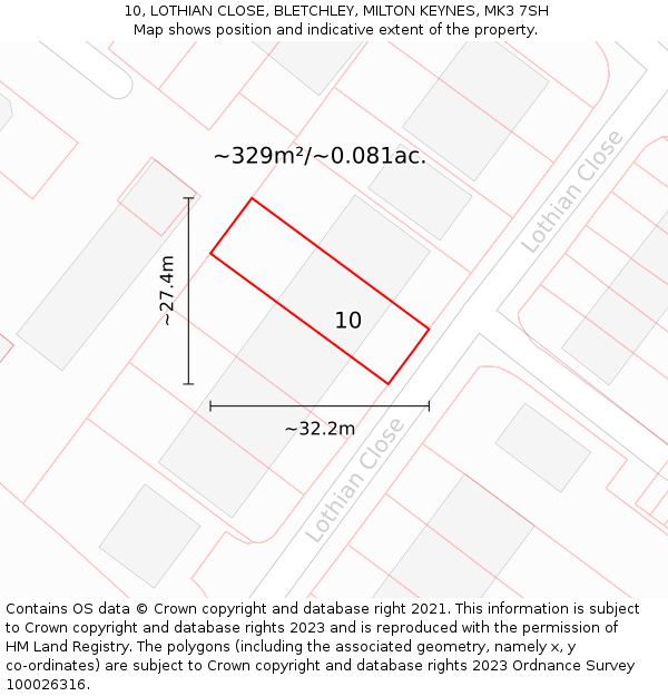 10, LOTHIAN CLOSE, BLETCHLEY, MILTON KEYNES, MK3 7SH: Plot and title map