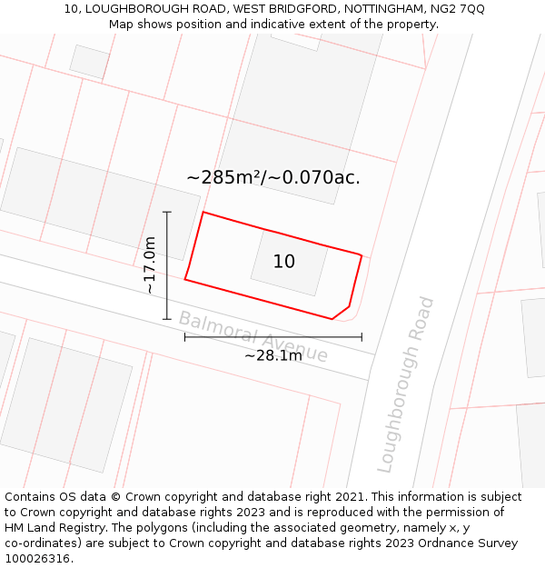 10, LOUGHBOROUGH ROAD, WEST BRIDGFORD, NOTTINGHAM, NG2 7QQ: Plot and title map