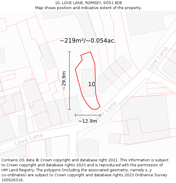 10, LOVE LANE, ROMSEY, SO51 8DE: Plot and title map