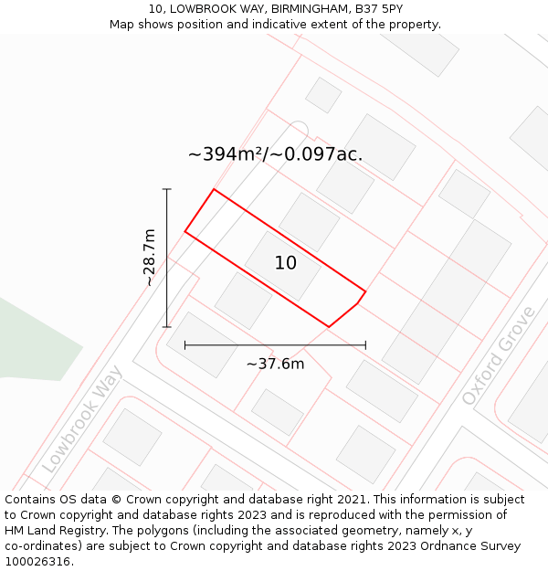 10, LOWBROOK WAY, BIRMINGHAM, B37 5PY: Plot and title map