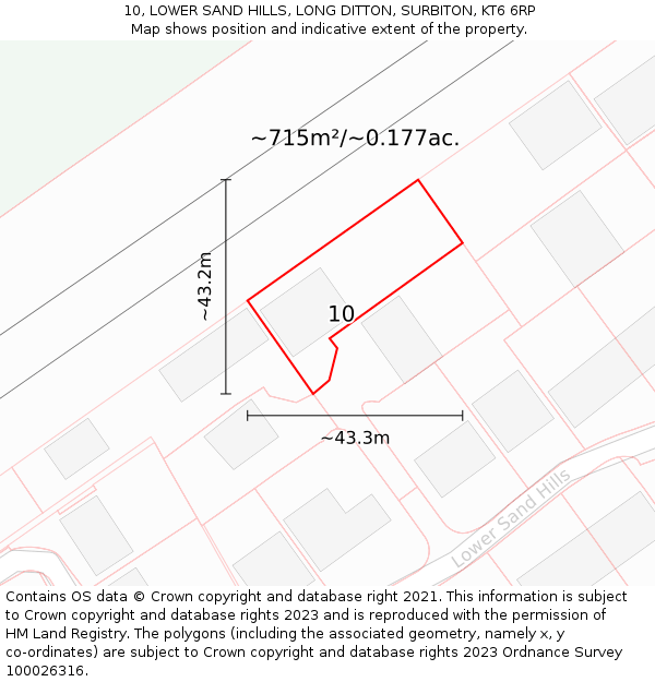 10, LOWER SAND HILLS, LONG DITTON, SURBITON, KT6 6RP: Plot and title map