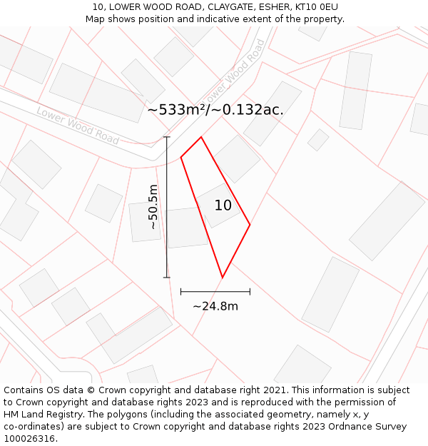 10, LOWER WOOD ROAD, CLAYGATE, ESHER, KT10 0EU: Plot and title map