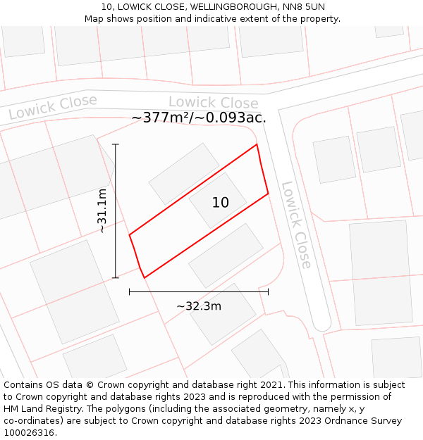 10, LOWICK CLOSE, WELLINGBOROUGH, NN8 5UN: Plot and title map