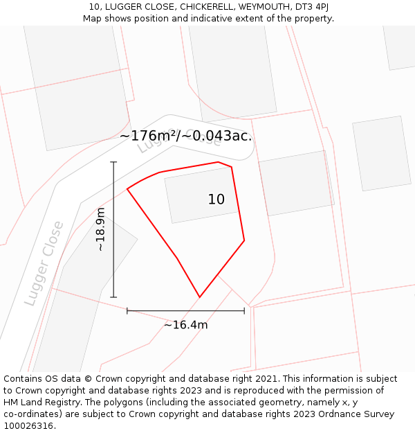 10, LUGGER CLOSE, CHICKERELL, WEYMOUTH, DT3 4PJ: Plot and title map