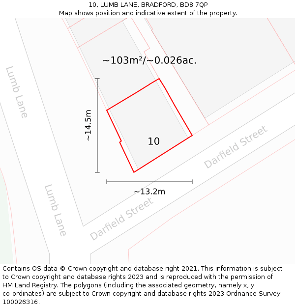 10, LUMB LANE, BRADFORD, BD8 7QP: Plot and title map