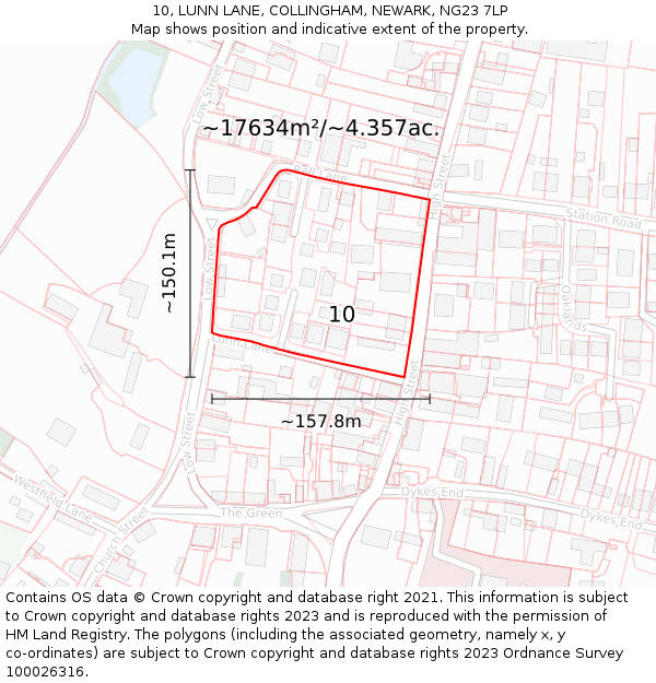 10, LUNN LANE, COLLINGHAM, NEWARK, NG23 7LP: Plot and title map