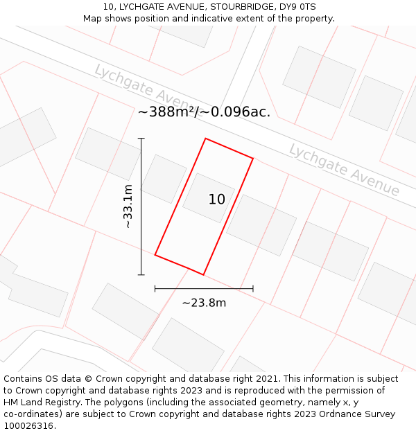 10, LYCHGATE AVENUE, STOURBRIDGE, DY9 0TS: Plot and title map