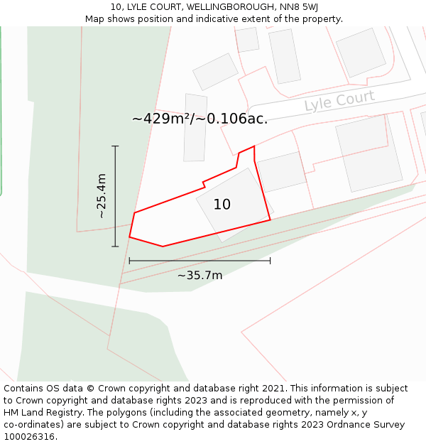 10, LYLE COURT, WELLINGBOROUGH, NN8 5WJ: Plot and title map