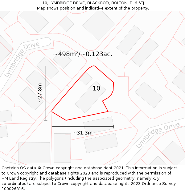 10, LYMBRIDGE DRIVE, BLACKROD, BOLTON, BL6 5TJ: Plot and title map