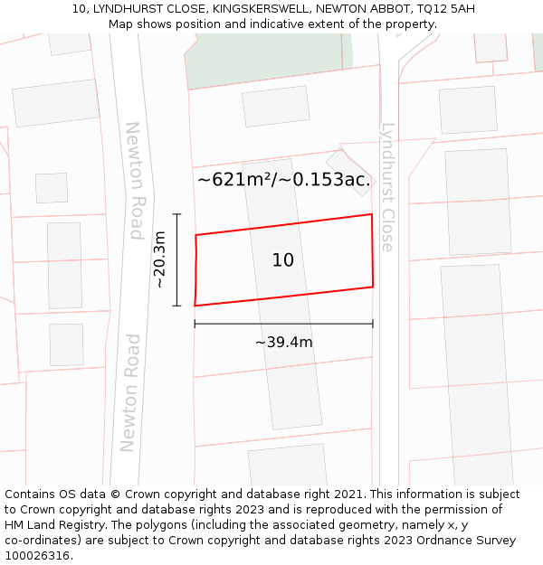 10, LYNDHURST CLOSE, KINGSKERSWELL, NEWTON ABBOT, TQ12 5AH: Plot and title map