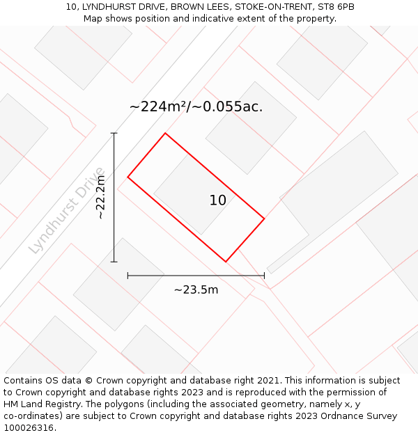 10, LYNDHURST DRIVE, BROWN LEES, STOKE-ON-TRENT, ST8 6PB: Plot and title map
