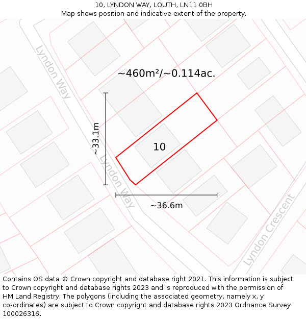 10, LYNDON WAY, LOUTH, LN11 0BH: Plot and title map