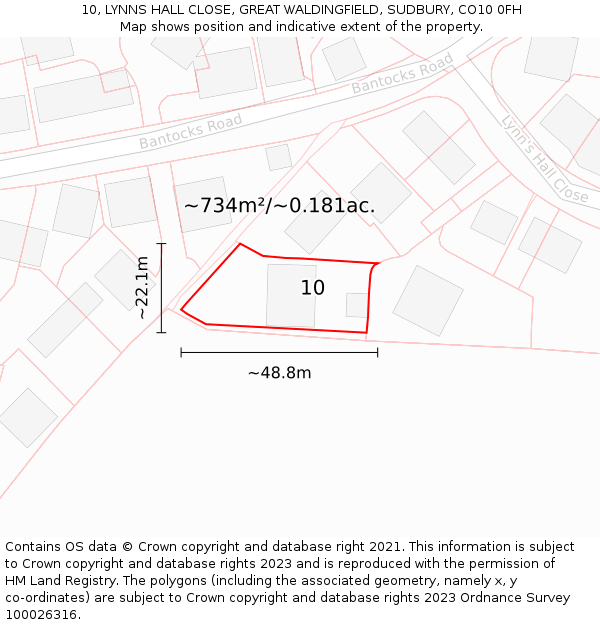 10, LYNNS HALL CLOSE, GREAT WALDINGFIELD, SUDBURY, CO10 0FH: Plot and title map