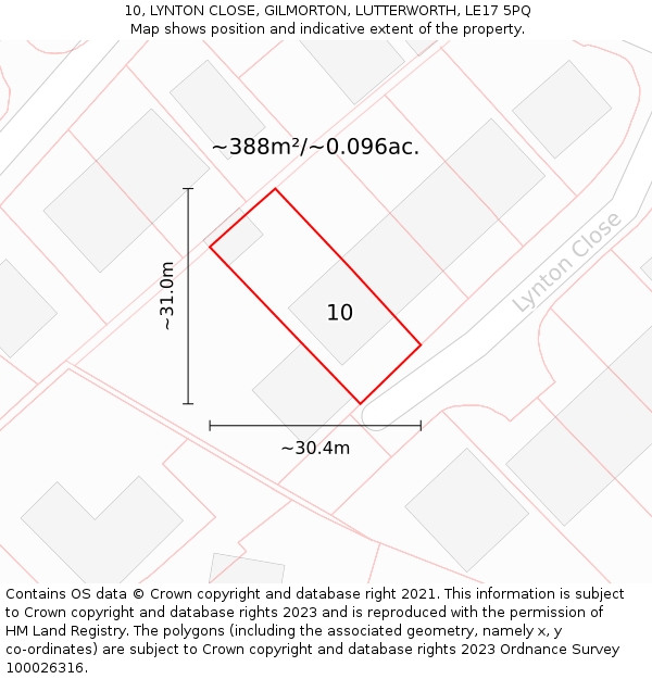 10, LYNTON CLOSE, GILMORTON, LUTTERWORTH, LE17 5PQ: Plot and title map