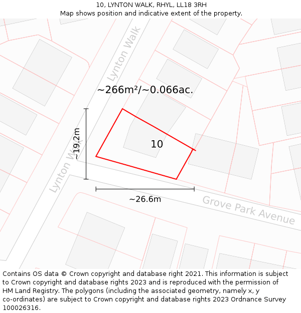 10, LYNTON WALK, RHYL, LL18 3RH: Plot and title map