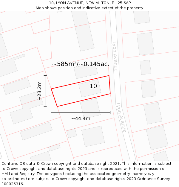 10, LYON AVENUE, NEW MILTON, BH25 6AP: Plot and title map