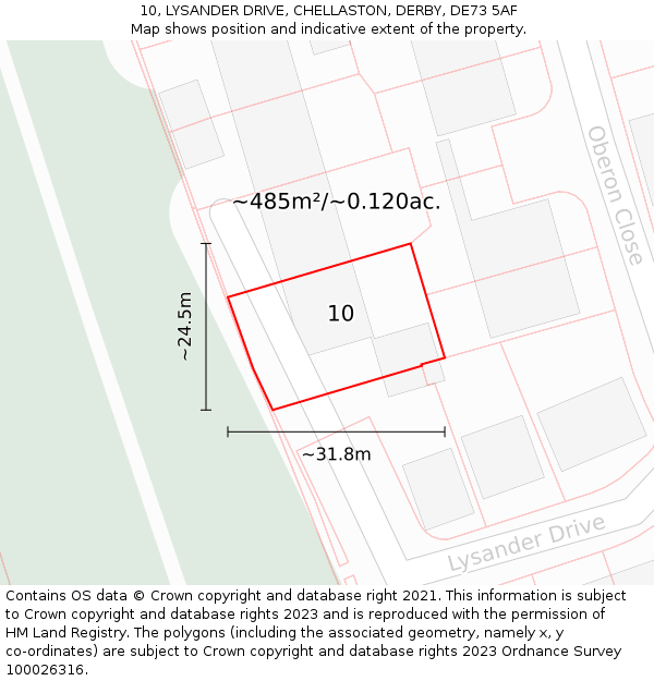 10, LYSANDER DRIVE, CHELLASTON, DERBY, DE73 5AF: Plot and title map