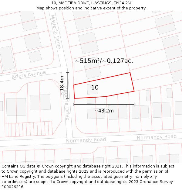 10, MADEIRA DRIVE, HASTINGS, TN34 2NJ: Plot and title map