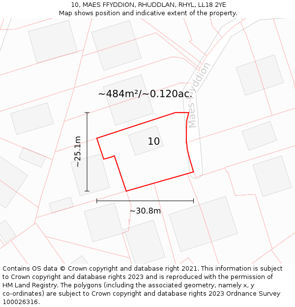 10, MAES FFYDDION, RHUDDLAN, RHYL, LL18 2YE: Plot and title map