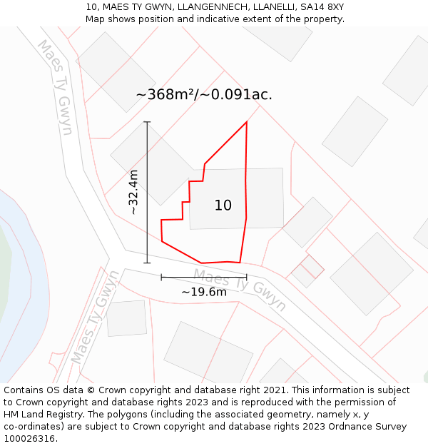 10, MAES TY GWYN, LLANGENNECH, LLANELLI, SA14 8XY: Plot and title map