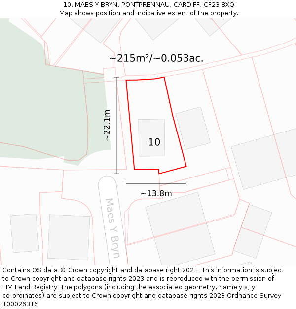 10, MAES Y BRYN, PONTPRENNAU, CARDIFF, CF23 8XQ: Plot and title map