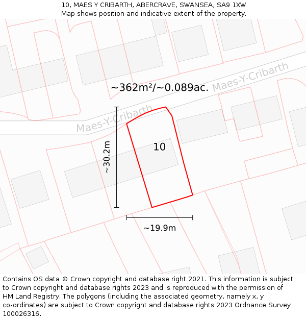 10, MAES Y CRIBARTH, ABERCRAVE, SWANSEA, SA9 1XW: Plot and title map